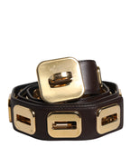 Dolce & Gabbana Dark Brown Leather Gold Rotating Buckle Belt