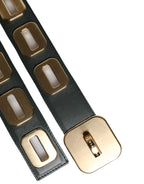 Dolce & Gabbana Green Leather Gold Tone Rotating Buckle Belt