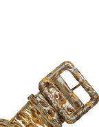 Dolce & Gabbana Gold Spotted Jacquard Fabric Wide Waist Belt