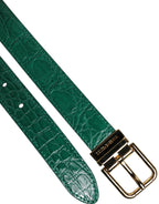 Dolce & Gabbana Green Leather Logo Metal Waist Buckle Belt