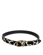 Dolce & Gabbana Brown White Pony Leather Metal Buckle Belt