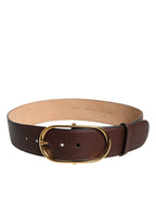 Dolce & Gabbana Brown Leather Waist Gold Metal Buckle Belt