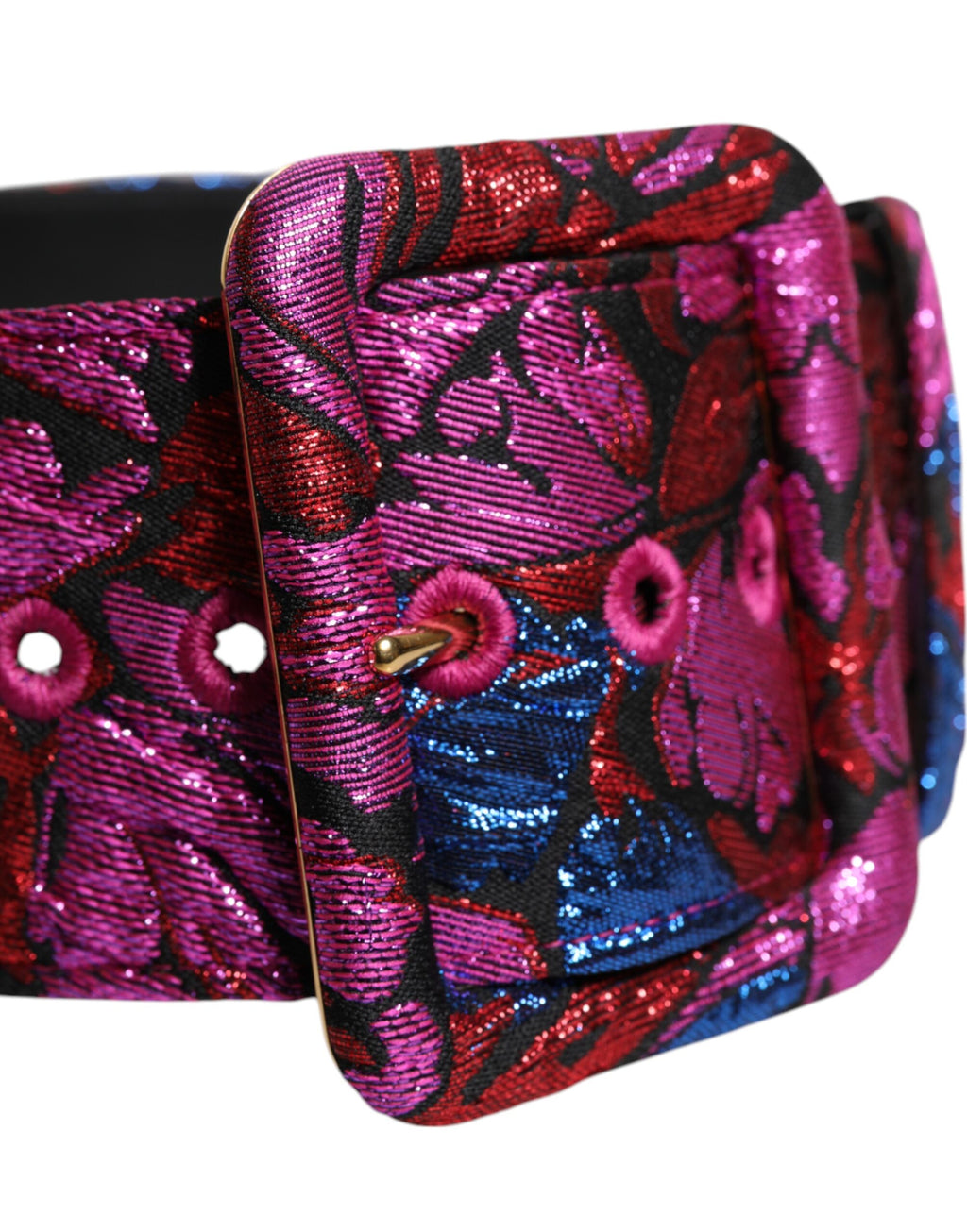 Dolce & Gabbana Multicolor Floral Jacquard Lurex Wide Waist Buckle Belt