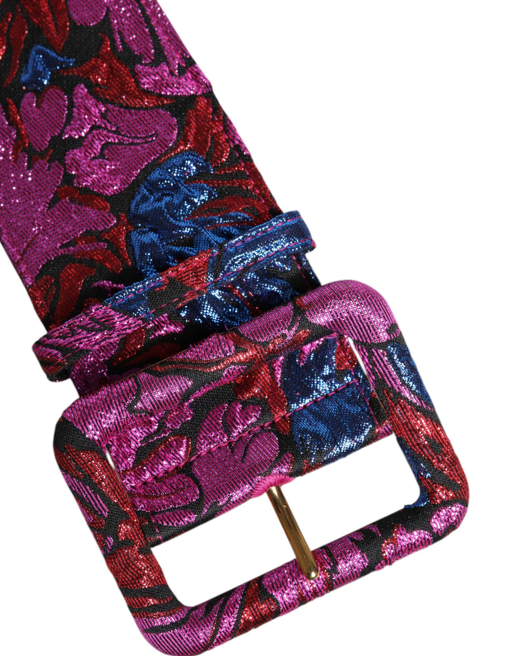 Dolce & Gabbana Multicolor Floral Jacquard Lurex Wide Waist Buckle Belt