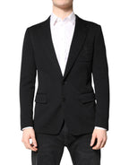 Dolce & Gabbana Black Wool Slim Fit Coat Blazer Jacket Suit