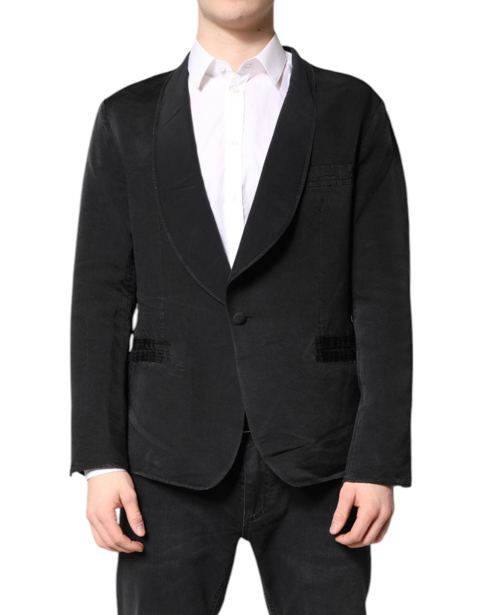 Dolce & Gabbana Black Silk Single Breasted Coat Blazer Suit