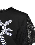 Dolce & Gabbana Black Lace Sheer Sacred Heart Crew Neck Top