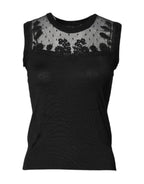 Dolce & Gabbana Black Lace Sheer Crew Neck Sleeveless Top