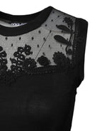 Dolce & Gabbana Black Lace Sheer Crew Neck Sleeveless Top