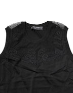 Dolce & Gabbana Black Lace Sheer Crew Neck Sleeveless Top