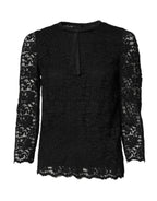Dolce & Gabbana Black Lace STAFF Crew Neck Long Sleeves Top