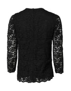 Dolce & Gabbana Black Lace STAFF Crew Neck Long Sleeves Top