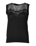 Dolce & Gabbana Black Lace Sheer Crew Neck Sleeveless Top