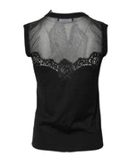 Dolce & Gabbana Black Lace Sheer Crew Neck Sleeveless Top