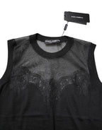 Dolce & Gabbana Black Lace Sheer Crew Neck Sleeveless Top