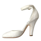 Dolce & Gabbana White Floral Jacquard Mary Janes Heels Pumps Shoes