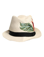 Dolce & Gabbana Beige Floral Print Straw Wide Brim Fedora Hat
