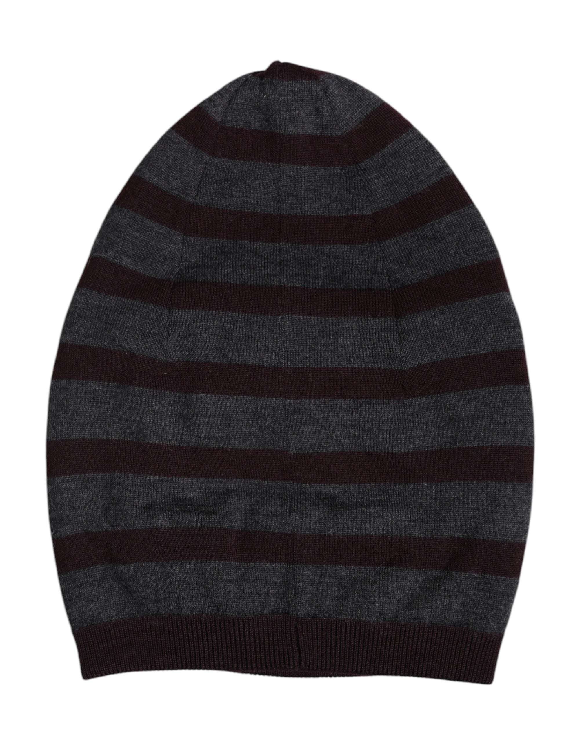 Dolce & Gabbana Gray Striped Wool Knitted Winter Beanie Hat