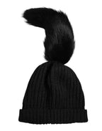 Dolce & Gabbana Black Acrylic Knitted Fur Winter Beanie Hat
