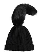 Dolce & Gabbana Black Acrylic Knitted Fur Winter Beanie Hat