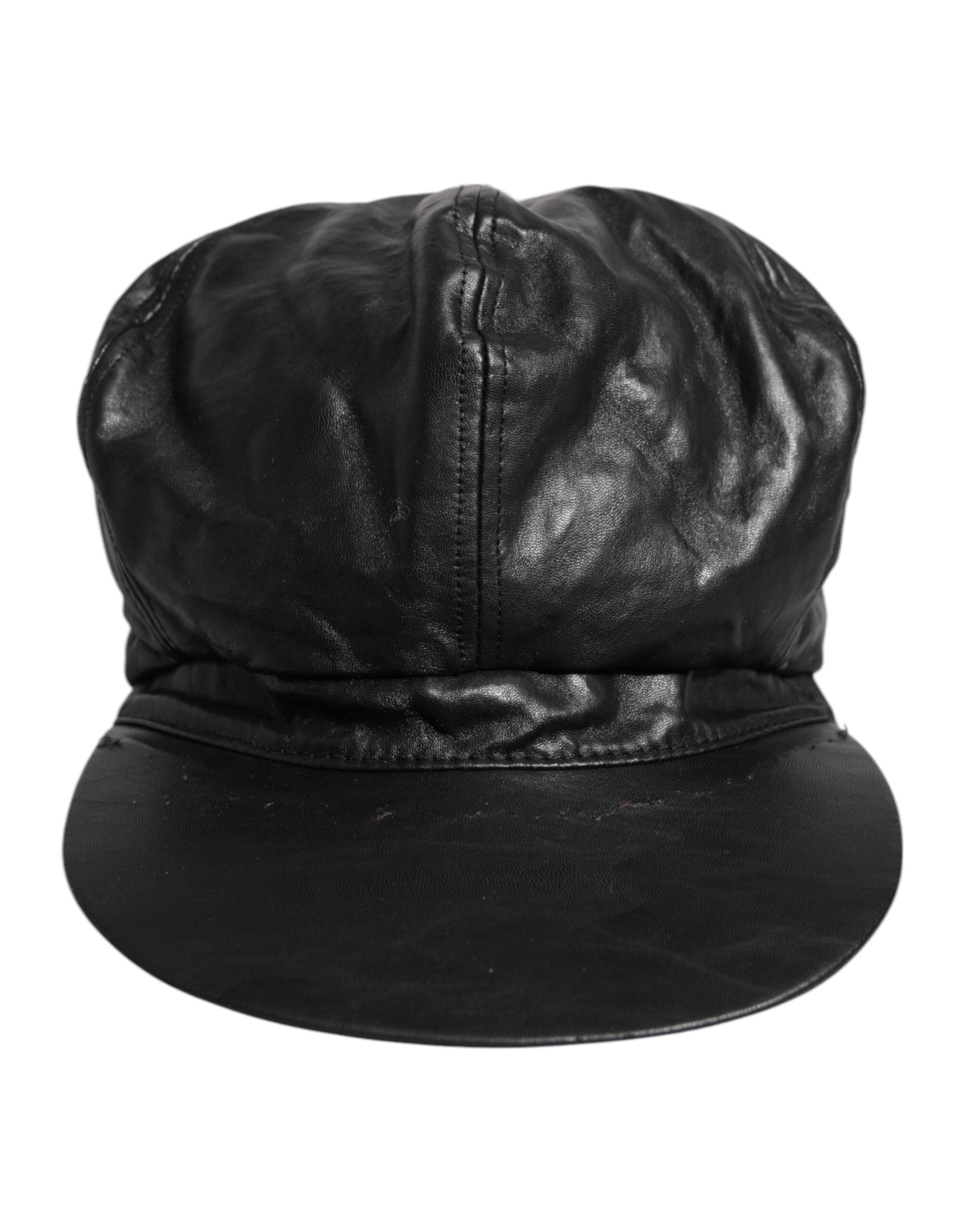 Dolce & Gabbana Black Calf Newsboy Capello Cabbie Hat