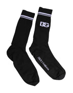 Dolce & Gabbana Black Cotton Logo Mid Calf Men Socks