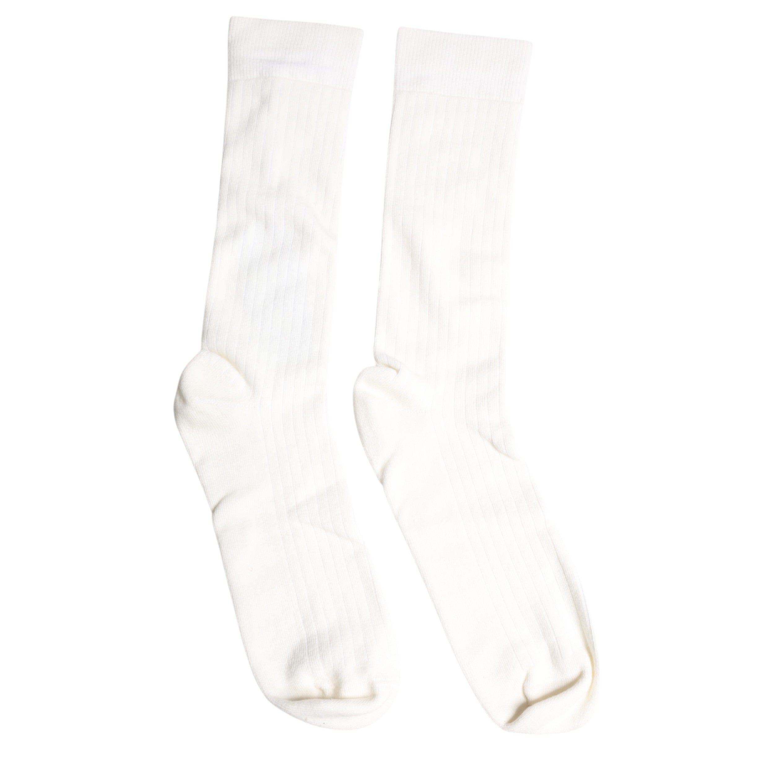 Dolce & Gabbana White Cotton Solid Mid Calf Men Socks
