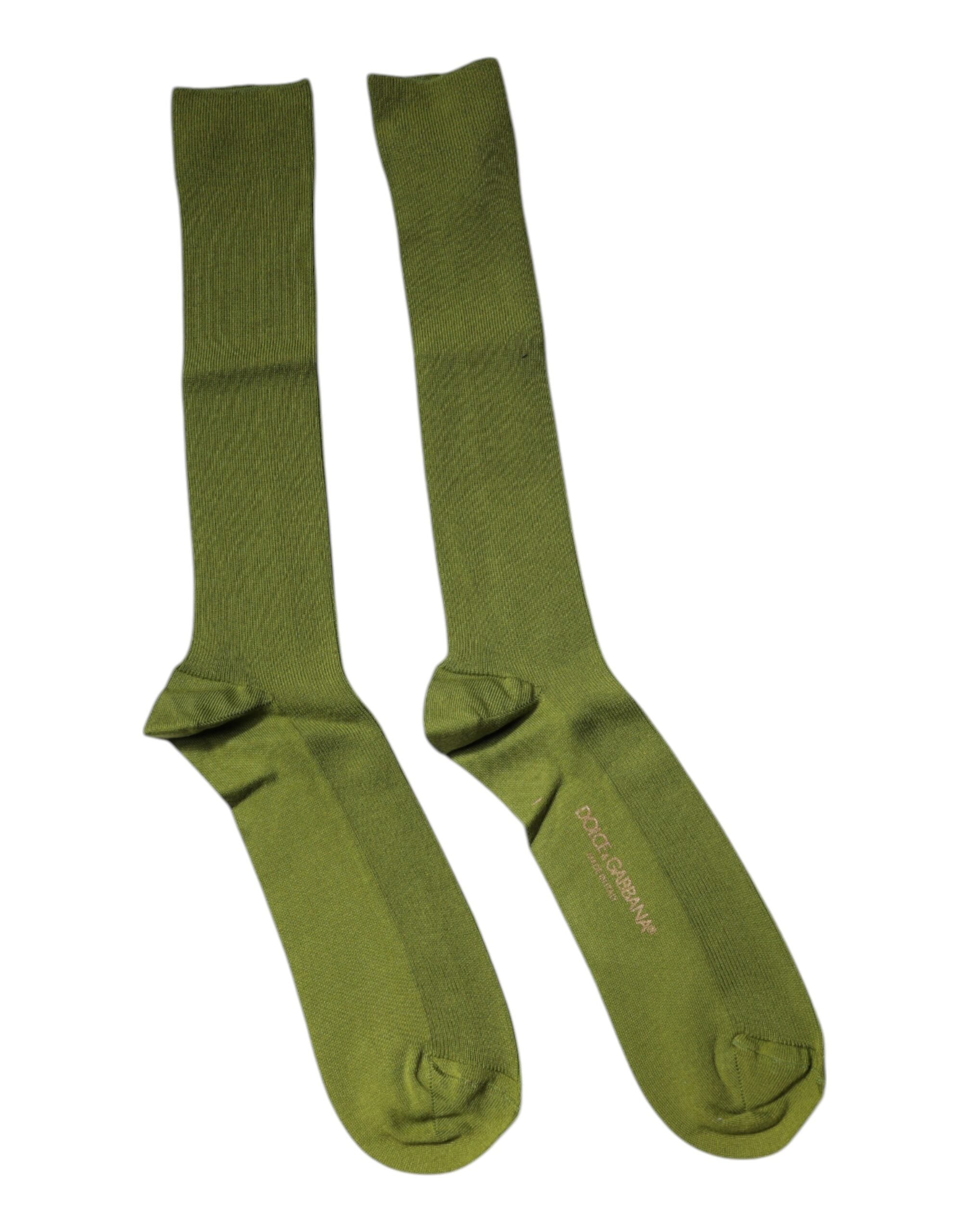 Dolce & Gabbana Green Cotton Logo Over The Calf Socks