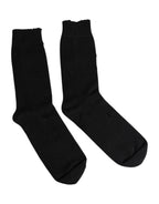 Dolce & Gabbana Black Solid Stretch Mid Calf Men Socks