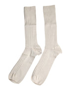 Dolce & Gabbana Beige Cotton Stretch Logo Mid Calf Socks