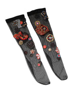 Dolce & Gabbana Black Stretch Carretto Crystal Stockings Socks