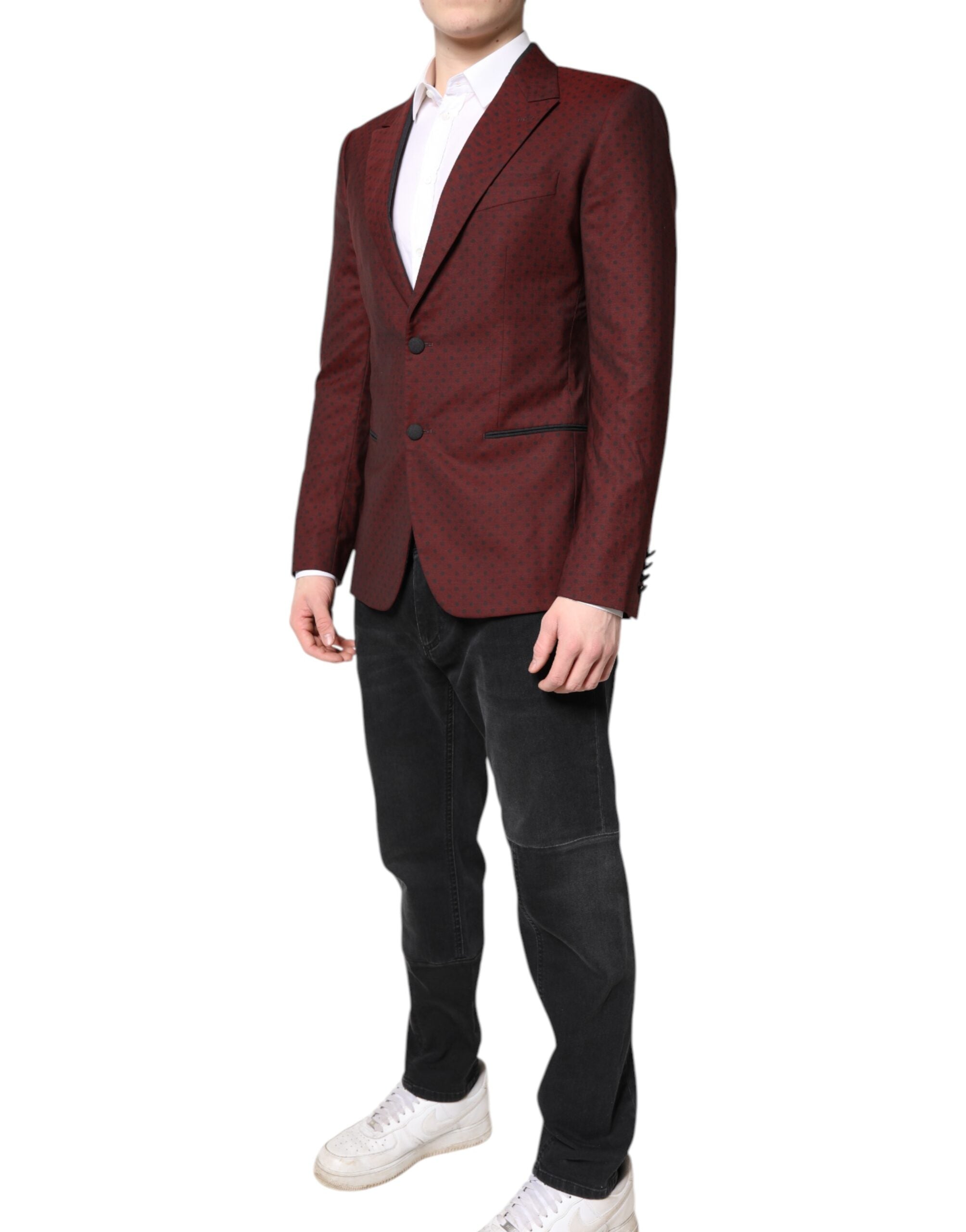 Dolce & Gabbana Maroon Wool Slim Fit Men Coat Jacket Blazer
