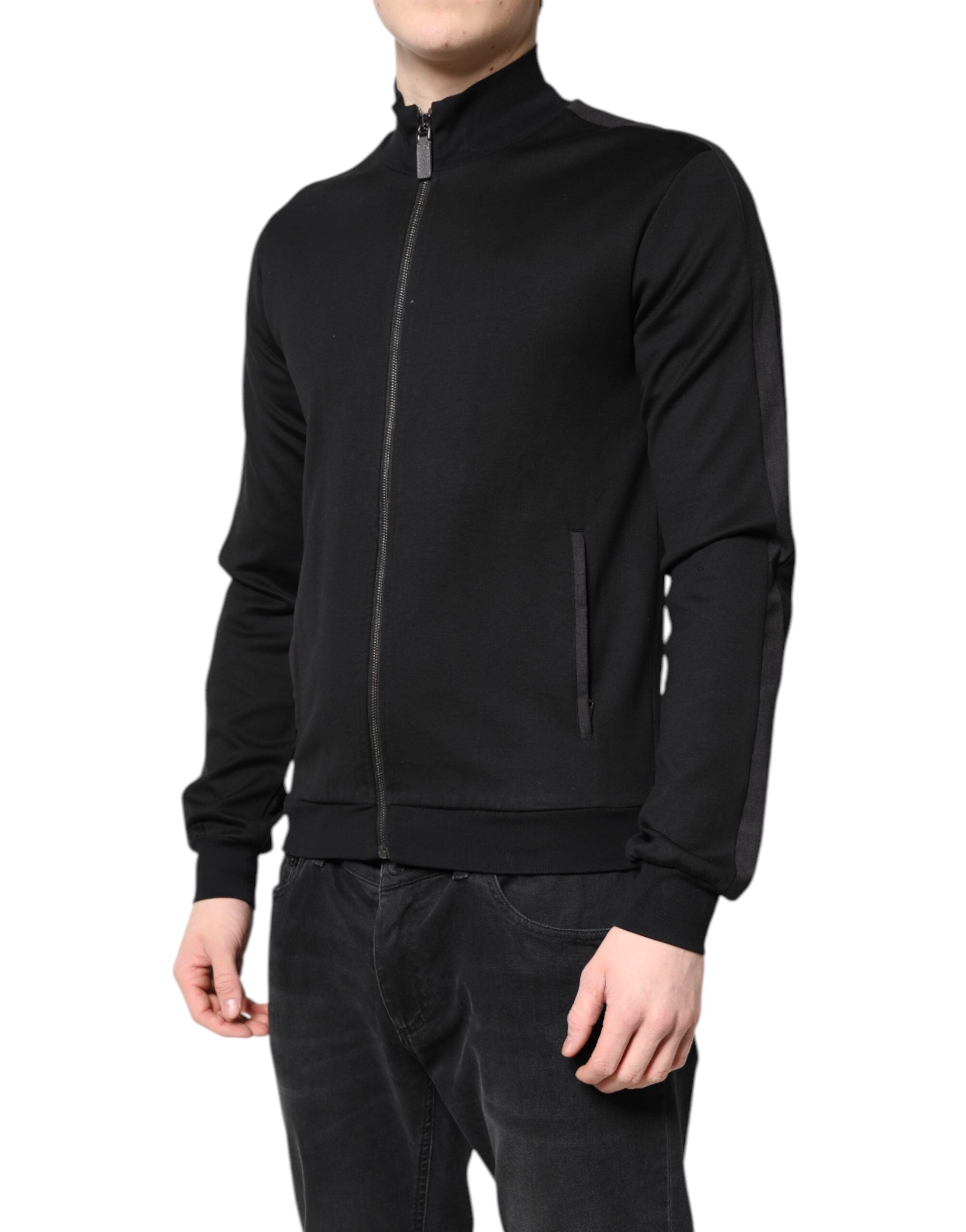 Dolce & Gabbana Black Cotton Logo Full Zip Men Bomber Jacket