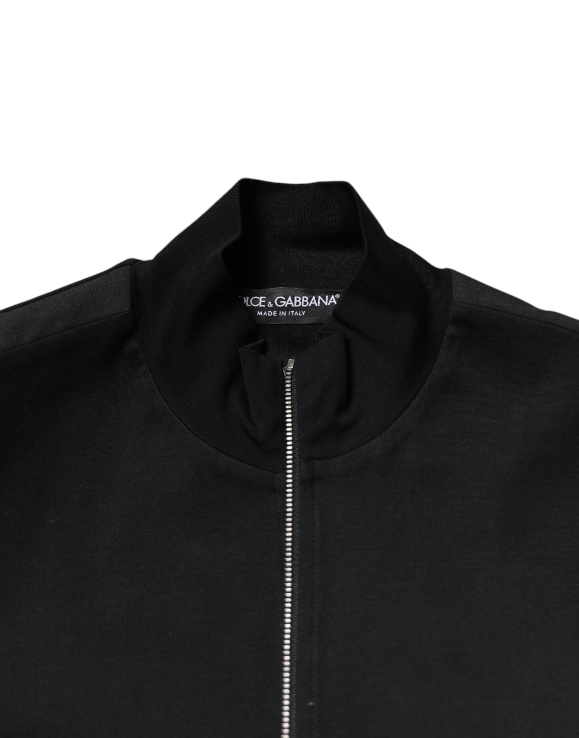 Dolce & Gabbana Black Cotton Logo Full Zip Men Bomber Jacket