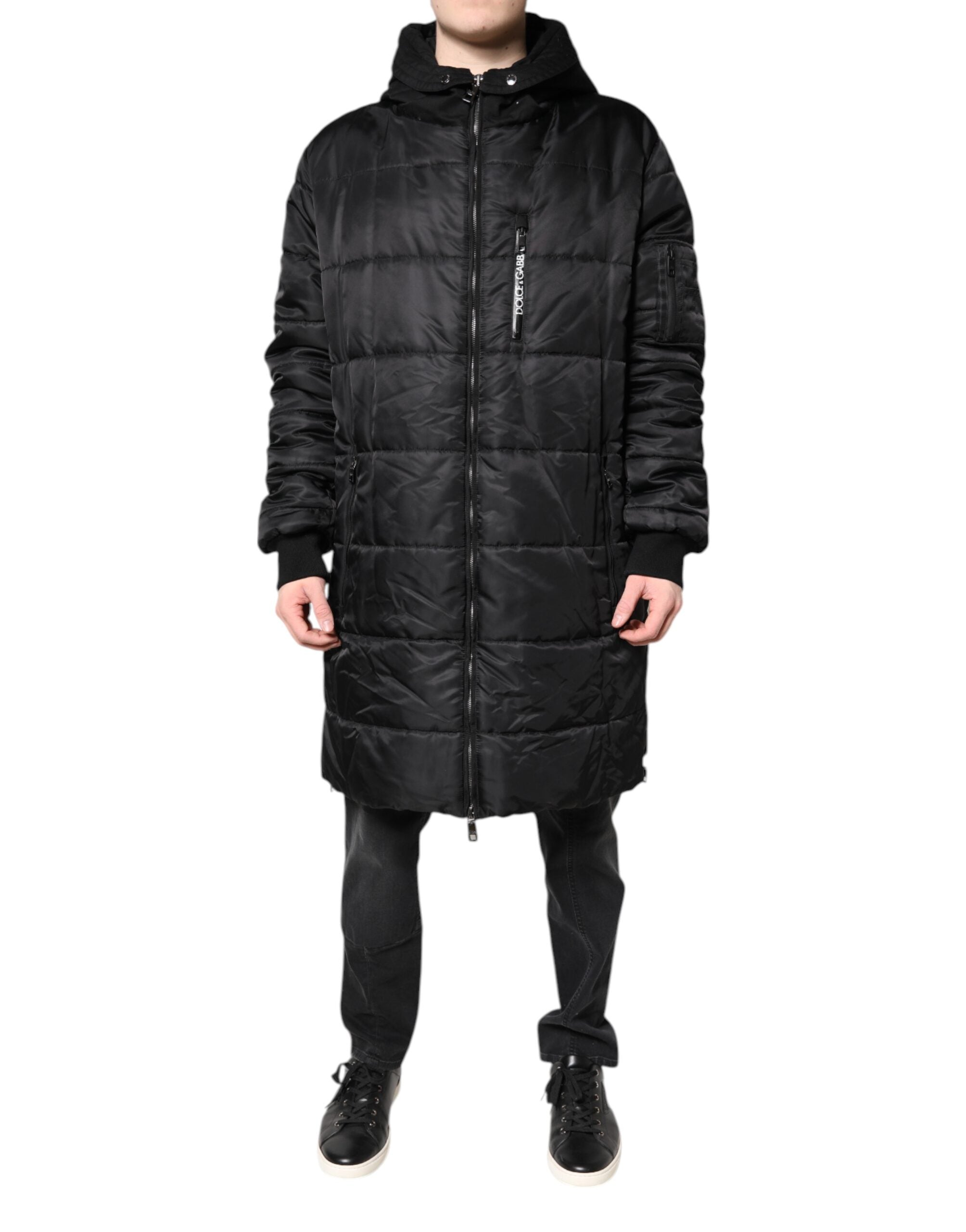 Dolce & Gabbana Black Hooded Parka Coat Winter Jacket