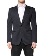 Dolce & Gabbana Dark Blue Cotton Men Jacket Coat Suit Blazer