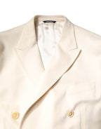 Dolce & Gabbana Beige Cashmere Double Breasted Coat Blazer