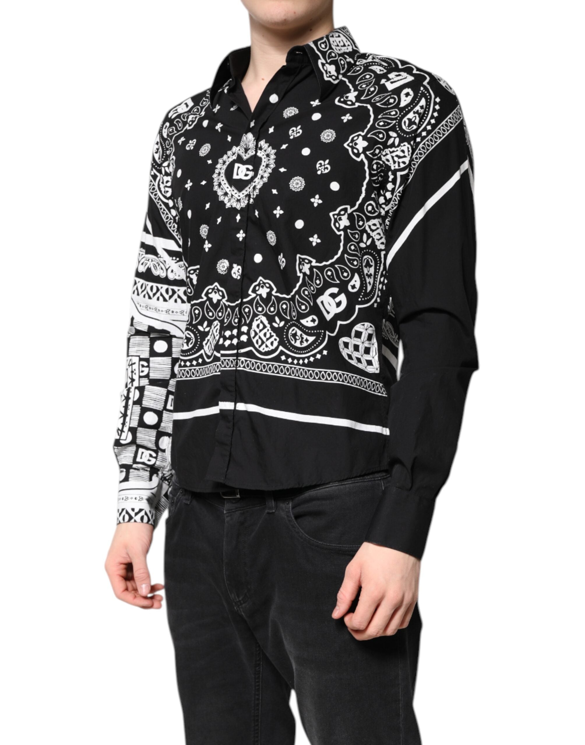 Dolce & Gabbana Black White Bandana MARTINI Casual Shirt