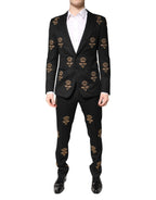 Dolce & Gabbana Black Bee Crown Embroidery 2 Piece Suit