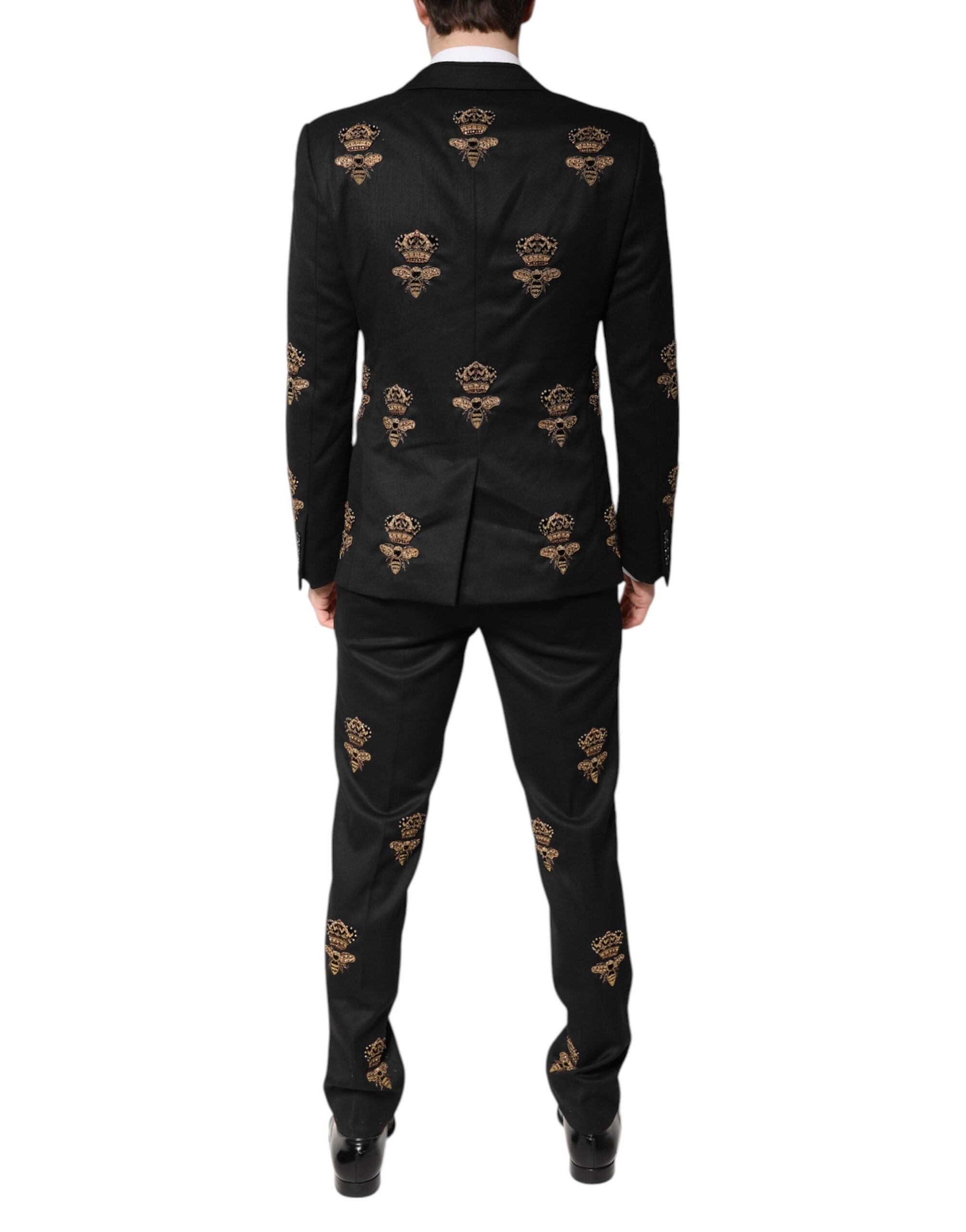 Dolce & Gabbana Black Bee Crown Embroidery 2 Piece Suit