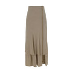 Quira Beige Silk Long Skirt