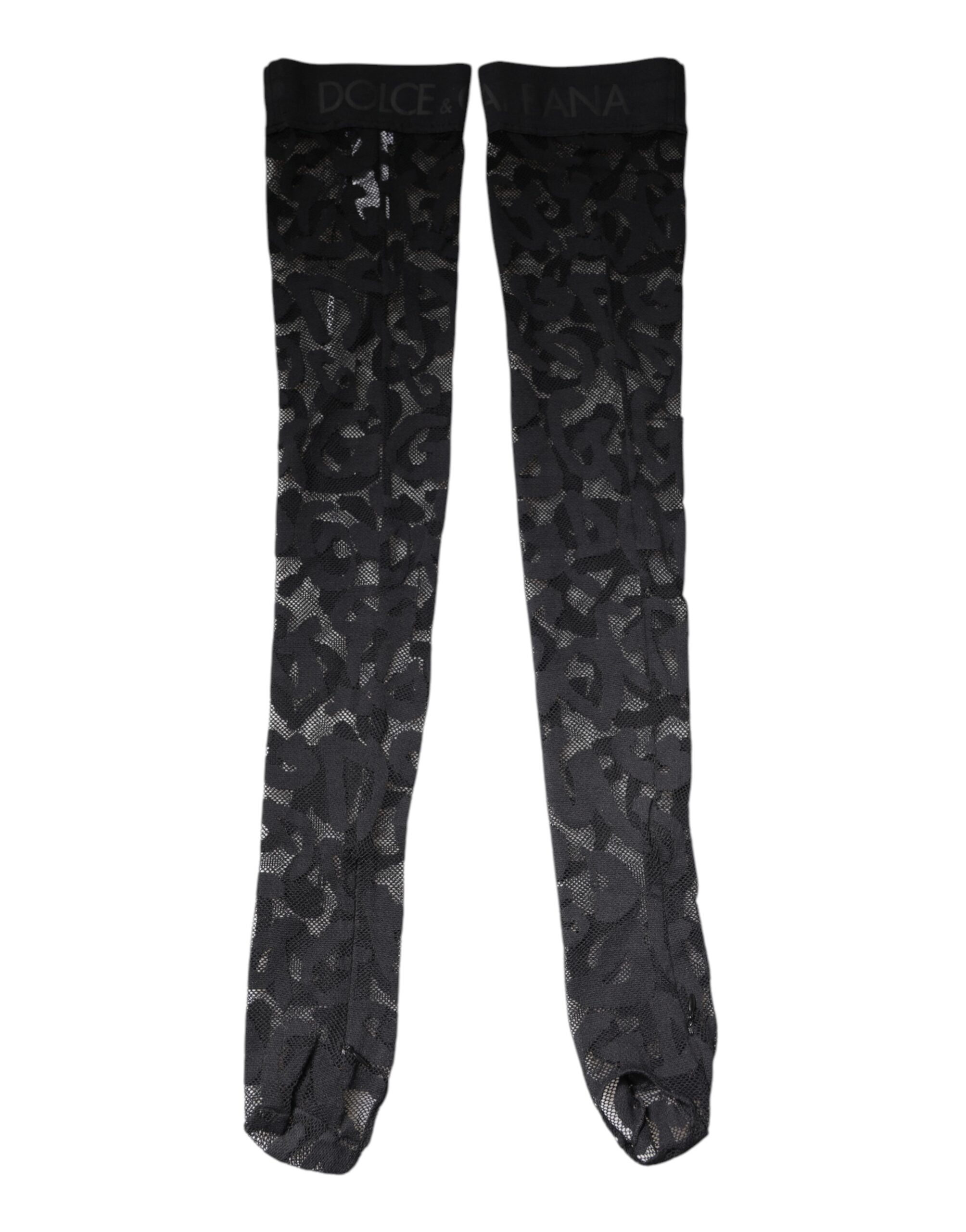 Dolce & Gabbana Black Floral Lace Cotton Stretch Stockings Socks