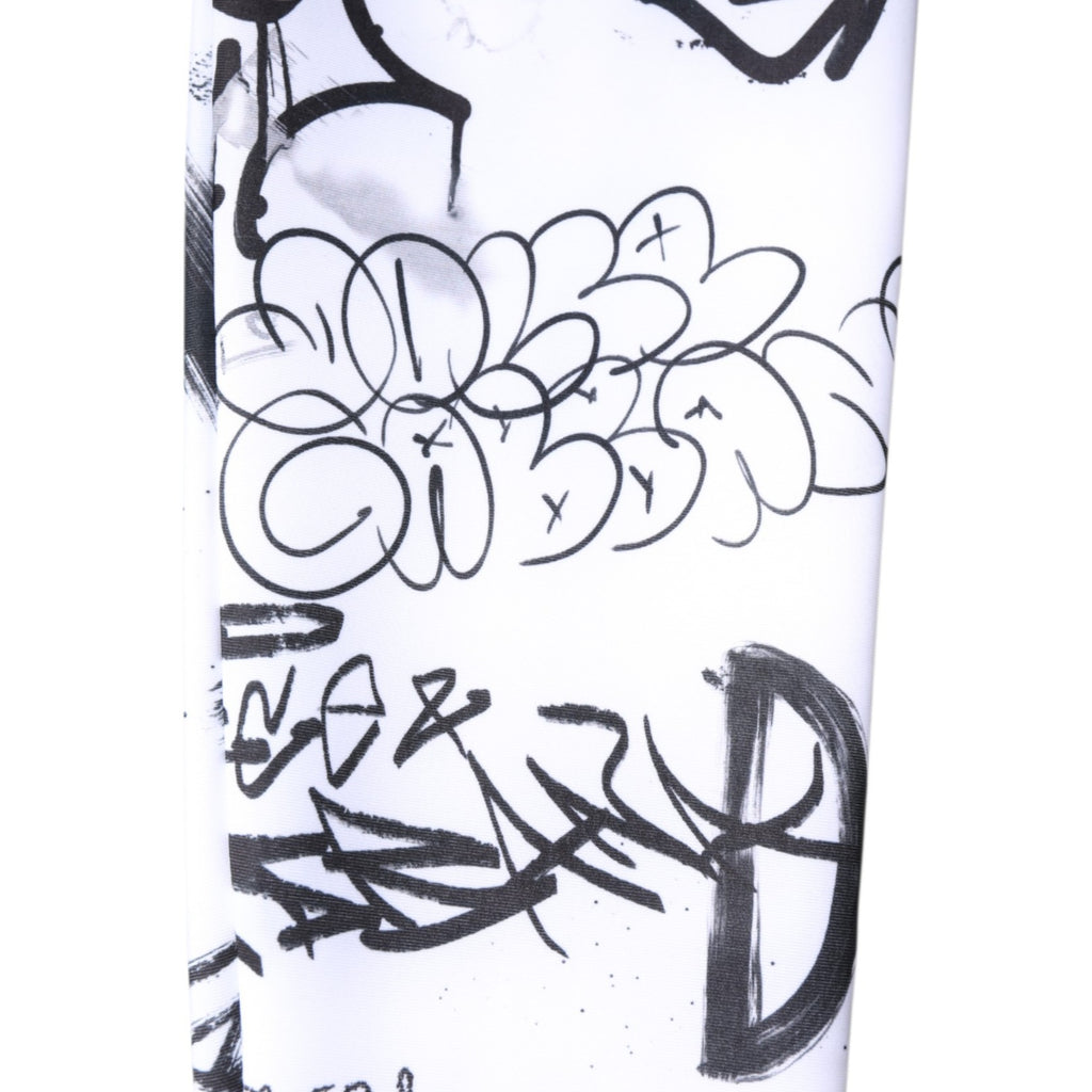 Dolce & Gabbana White Graffiti Cotton Over Calf Stockings Socks