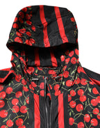 Dolce & Gabbana Black Cherry Print Hooded Windbreaker Jacket