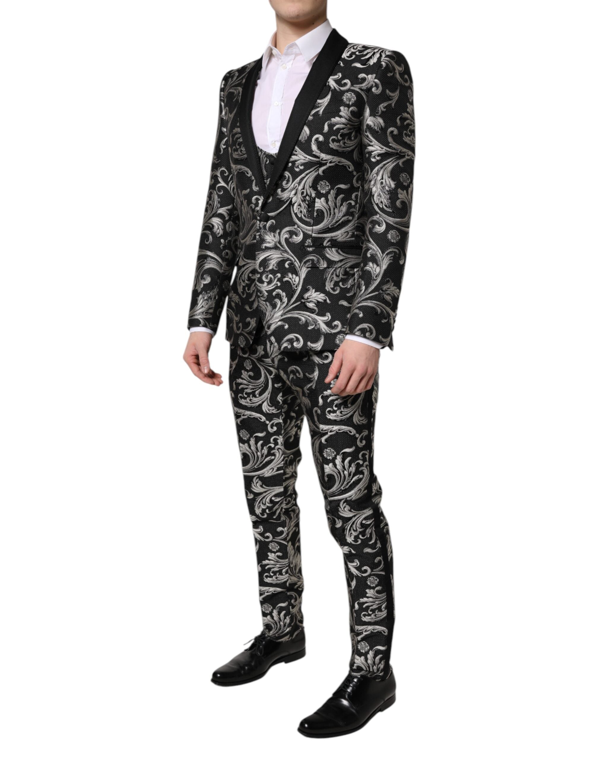 Dolce & Gabbana Black Gray MARTINI Jacquard Men 3 Piece Suit