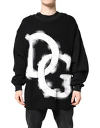 Dolce & Gabbana Black Cotton Logo Print Men Pullover Sweater