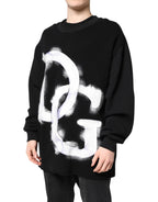 Dolce & Gabbana Black Cotton Logo Print Men Pullover Sweater