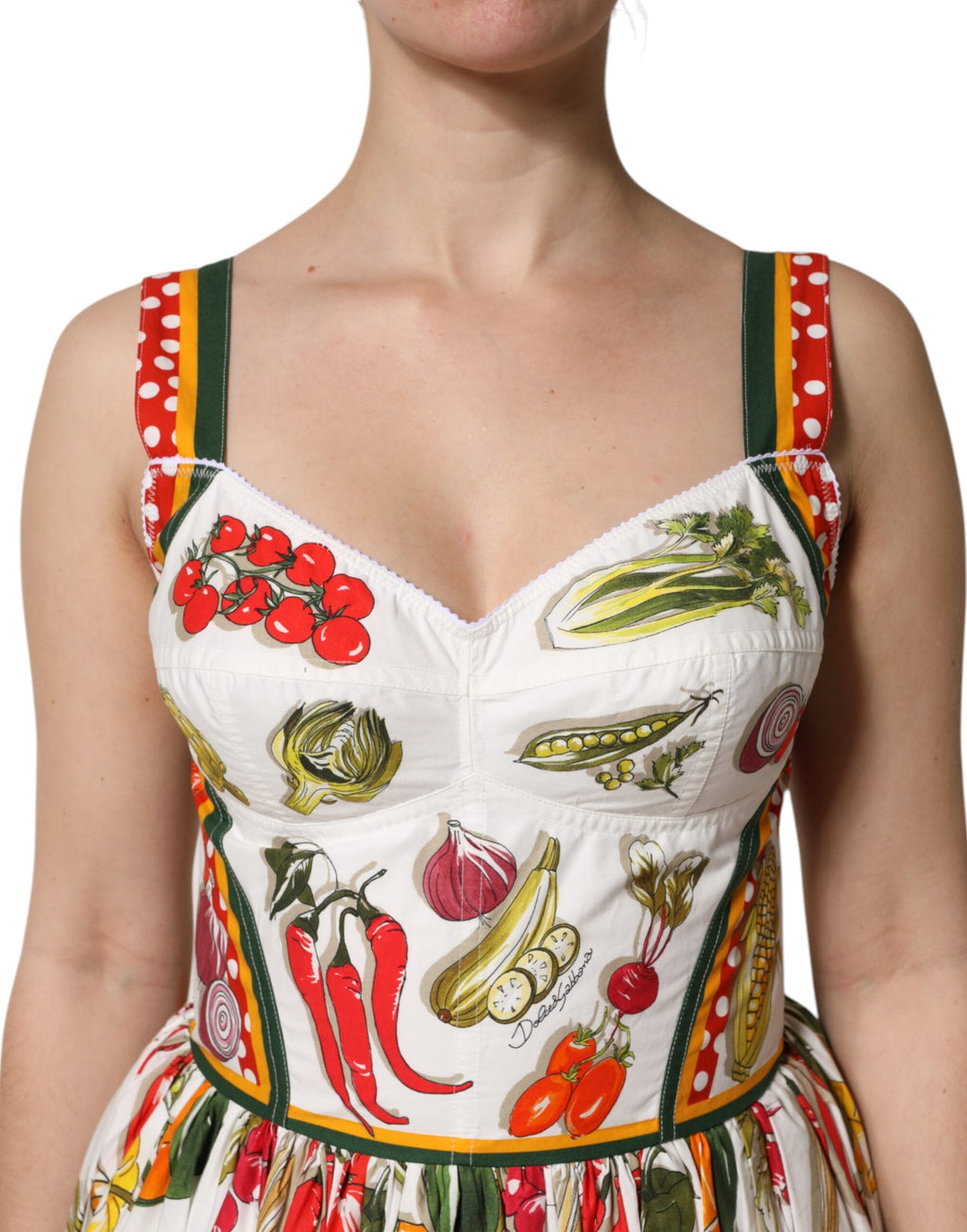 Dolce & Gabbana White Vegetables Sleeveless A-line Midi Dress