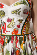 Dolce & Gabbana White Vegetables Sleeveless A-line Midi Dress