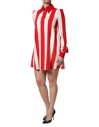 Dolce & Gabbana White Red Stripes Long Sleeves Mini Dress